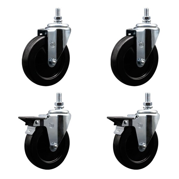 Service Caster 5 Inch Hard Rubber 10 MM Threaded Stem Caster Set 2 Brakes SCC SCC-TS20S514-HRS-M1015-2-PLB-2 - main